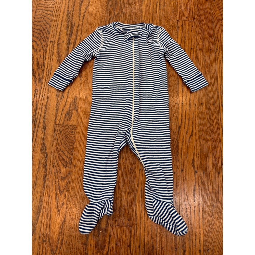 Primary Baby Blue White Striped Organic Cotton Footed Sleeper Pajamas 3-6M